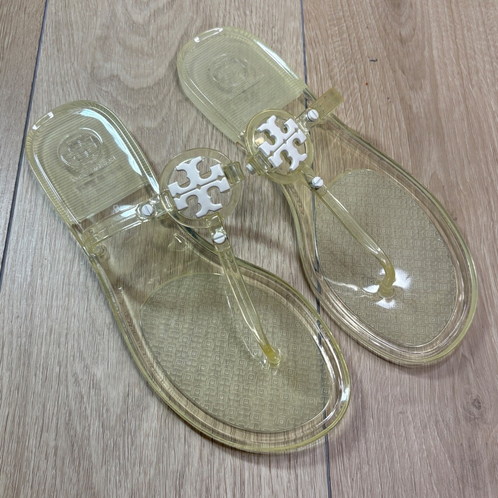 Tory Burch Miller Jelly Thong Sandals Clear Yellow White Logo Size 8 91002823